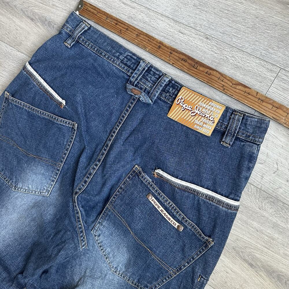 Vintage Pepe Jeans Denim Y2K Ultra Baggy Jeans Pants 34x32 Men Faded Drawstring - Picture 6 of 9